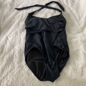 Black necktie bathing suit